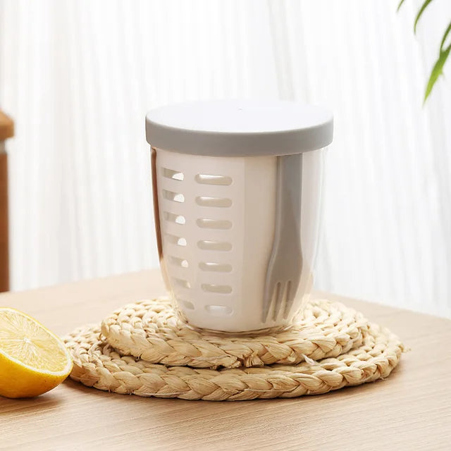 Draagbare Fruit- & Saladebeker van 600 ml | Lekvrije Beker met Ingebouwde Vork