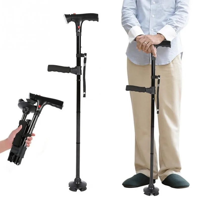 3-in-1 Telescopische Opvouwbare Stok | LED Veiligheidslicht & Noodalarm