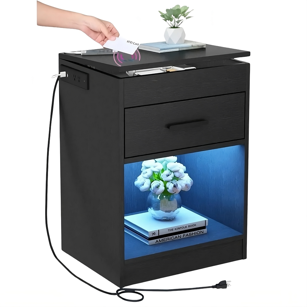 Slim Nachtkastje met Verborgen RFID-slot | Geïntegreerde Voeding & RGB LED-verlichting