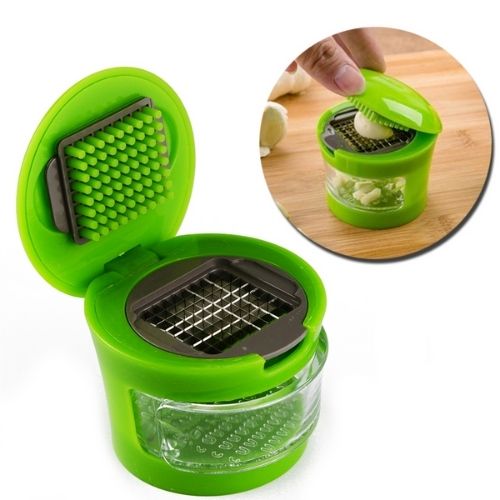 4-in-1 Knoflookpers & Snijder Set | Professionele Hakmolen met Siliconen Schilmesje
