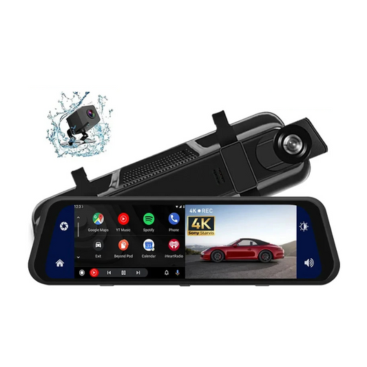 12" 4K Mirror Dash Cam | Front & Rear Dual View with Supercapacitor