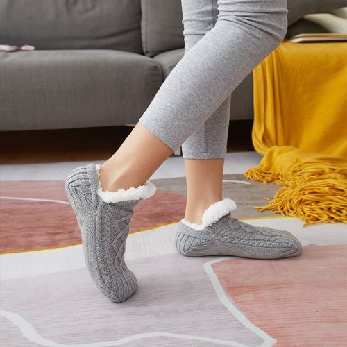 Unisex Winter Wollen Pantoffelsokken | Met Fleece Voering & Antislip Suède Zool