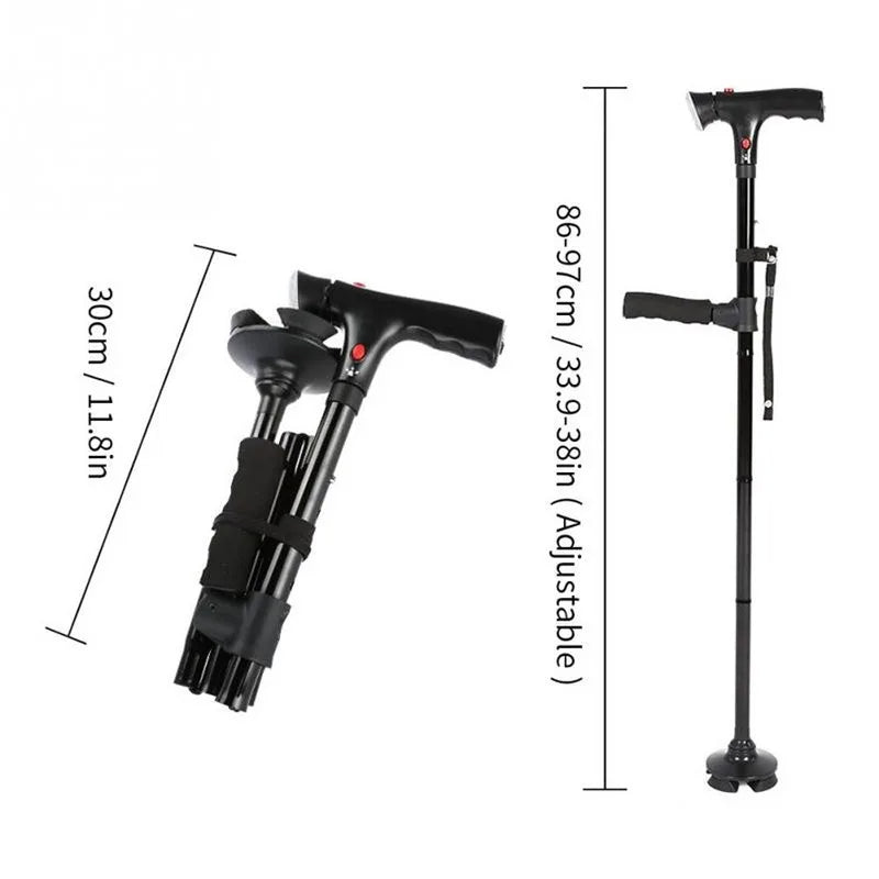 3-in-1 Telescopische Opvouwbare Stok | LED Veiligheidslicht & Noodalarm