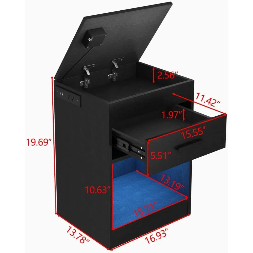 Slim Nachtkastje met Verborgen RFID-slot | Geïntegreerde Voeding & RGB LED-verlichting
