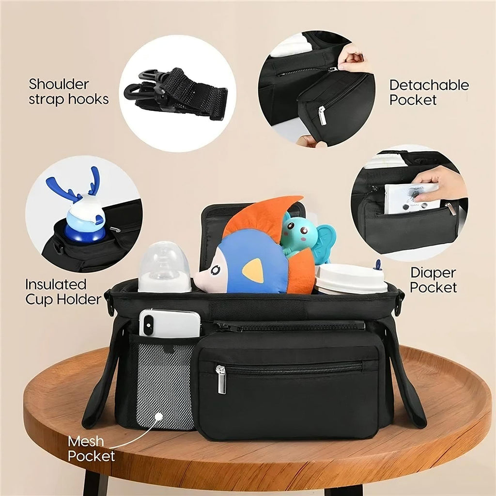 Universele Kinderwagen Organizer & Ouder Caddy | Geïsoleerde Houders & Afneembare Polstas