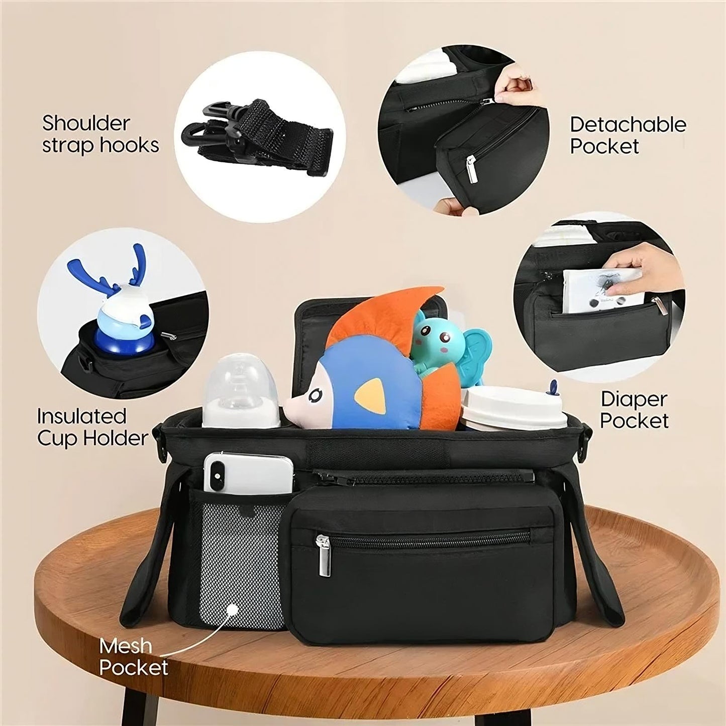 Universal Stroller Organizer & Parent Caddy | Insulated Holders & Grab-and-Go Wristlet