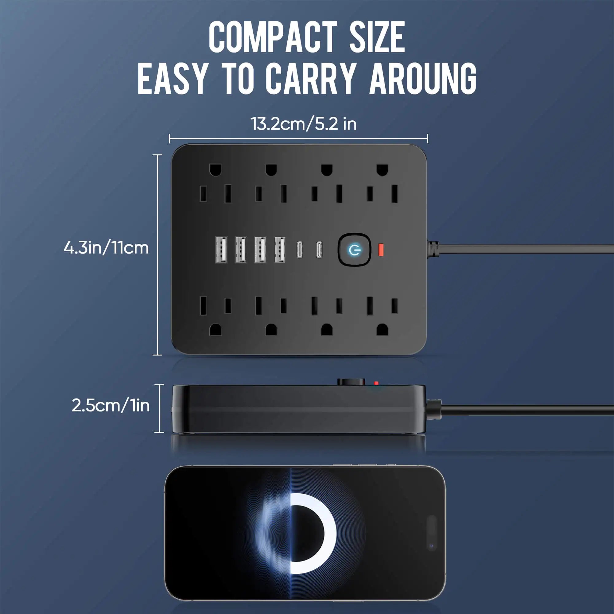 14-in-1 Slimme Stekkerdoos en Overspanningsbeveiliging | Platte Stekker en USB-C Snel opladen