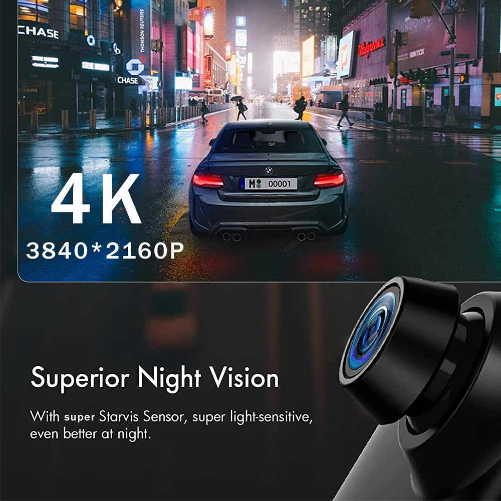 12" 4K Mirror Dash Cam | Front & Rear Dual View with Supercapacitor