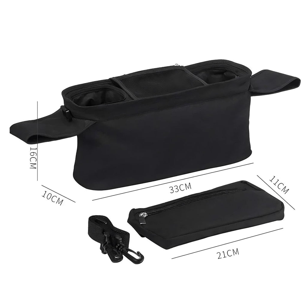 Universele Kinderwagen Organizer & Ouder Caddy | Geïsoleerde Houders & Afneembare Polstas