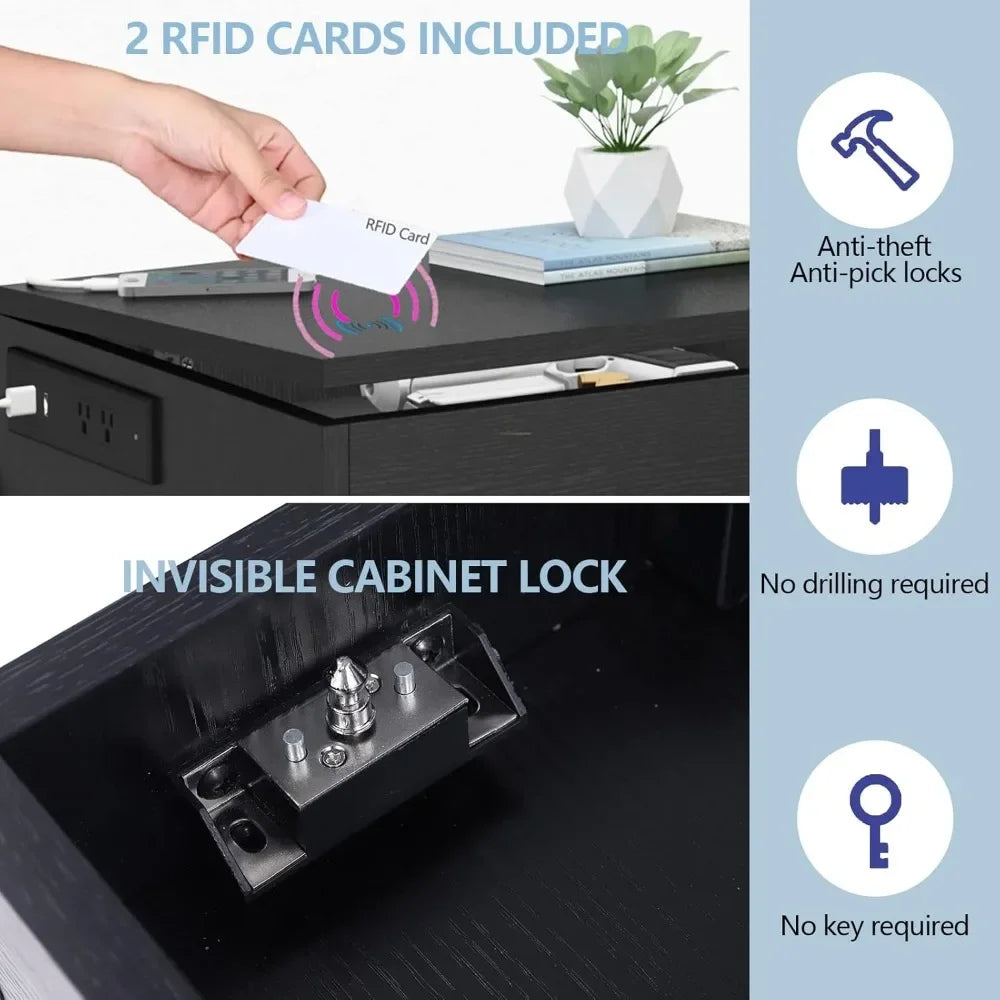 Slim Nachtkastje met Verborgen RFID-slot | Geïntegreerde Voeding & RGB LED-verlichting