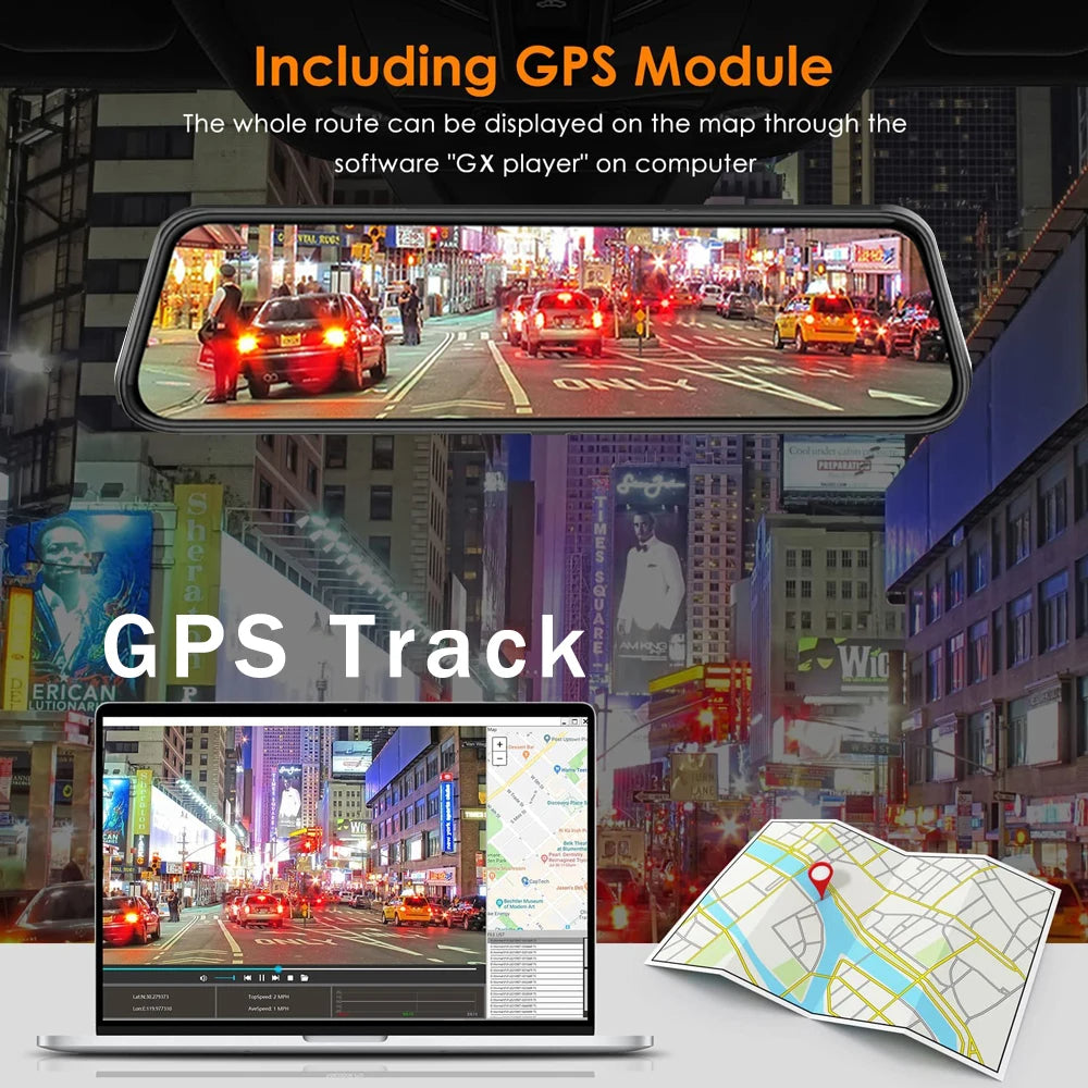 12" 4K Mirror Dash Cam | Front & Rear Dual View with Supercapacitor