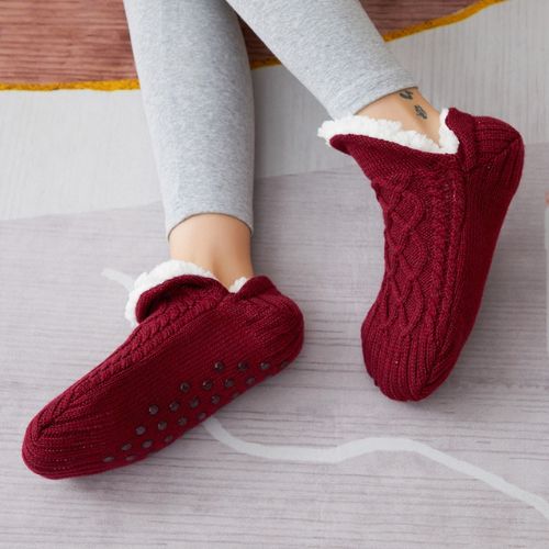 Unisex Winter Wollen Pantoffelsokken | Met Fleece Voering & Antislip Suède Zool