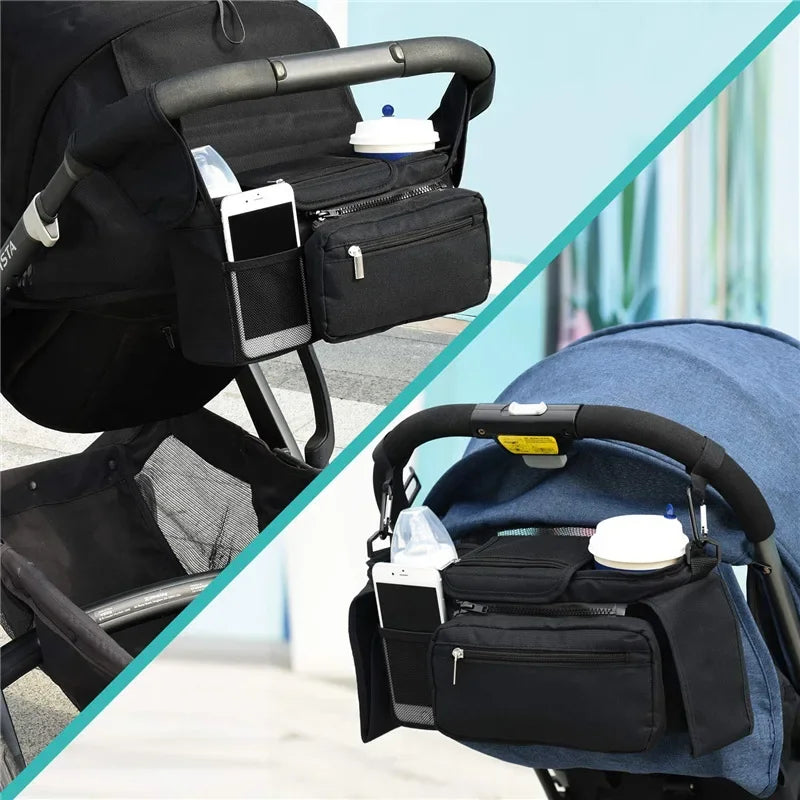 Universele Kinderwagen Organizer & Ouder Caddy | Geïsoleerde Houders & Afneembare Polstas