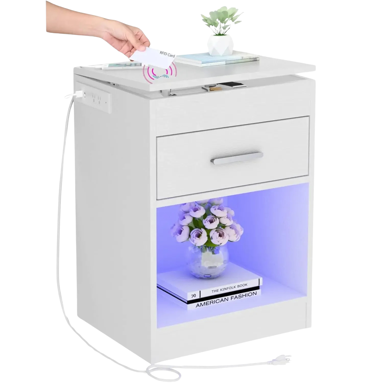 Slim Nachtkastje met Verborgen RFID-slot | Geïntegreerde Voeding & RGB LED-verlichting