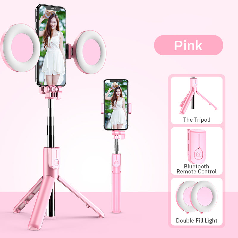 Alles-in-één selfiestick-statief | Dubbele dimbare vullichten en verzwaarde basis