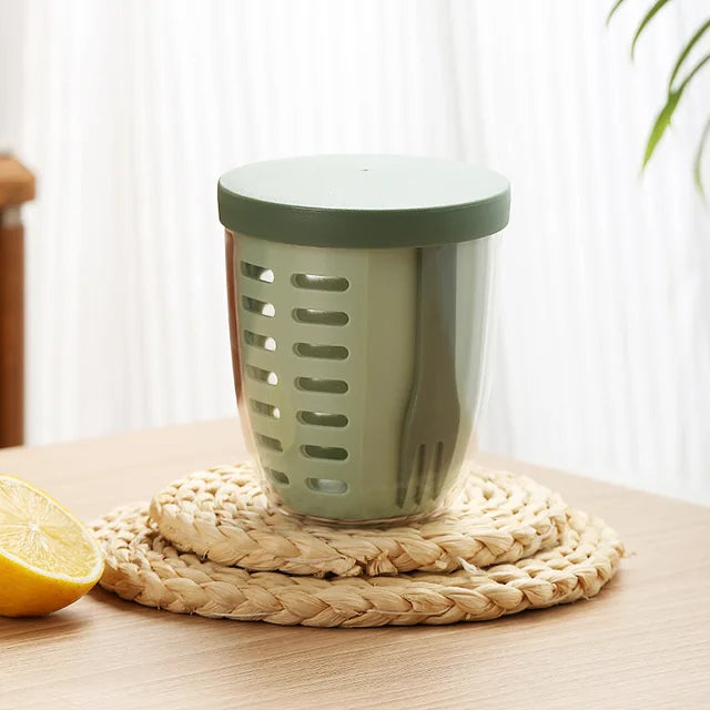 Draagbare Fruit- & Saladebeker van 600 ml | Lekvrije Beker met Ingebouwde Vork