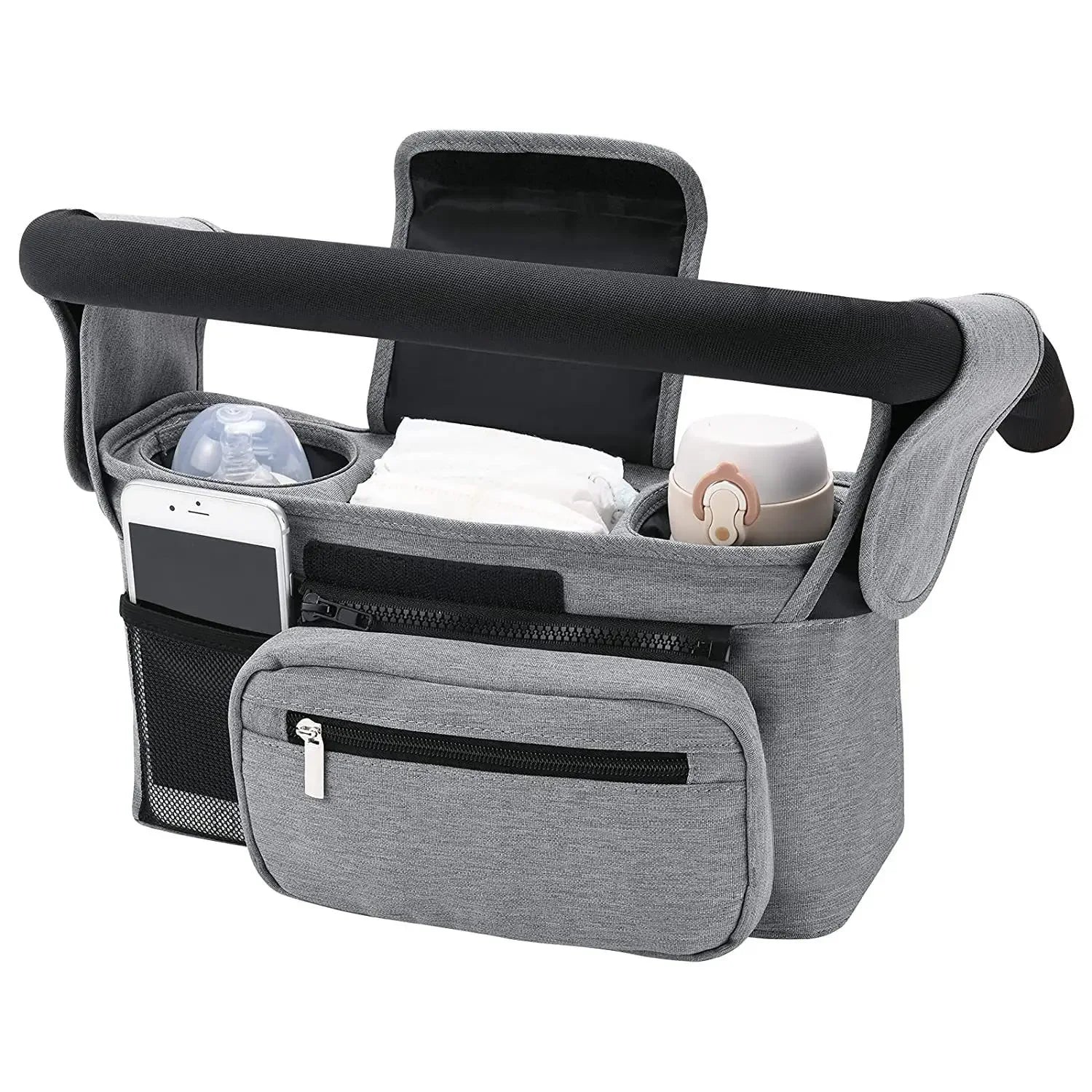 Universele Kinderwagen Organizer & Ouder Caddy | Geïsoleerde Houders & Afneembare Polstas